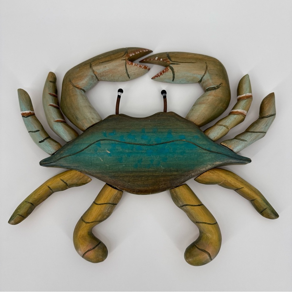 Hand Carved Wooden Crab Wall Art Coastal Nautical Decor